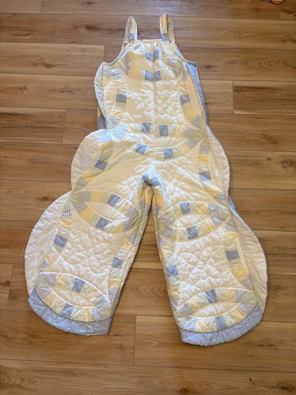 Handmade SnowSuit Sleep Wear Jumpsuit Reworked Circle gingham Quilt M-L - Picture 10 of 11